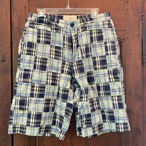 Canterbury of New Zealand madras shorts in blues, greens, and white